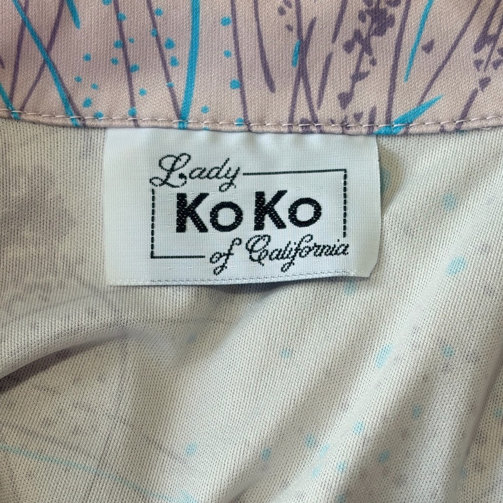 Vintage Lady Koko Purple Blue Floral Satin Blouse Women's Large 70s Grannycore - Picture 8 of 8